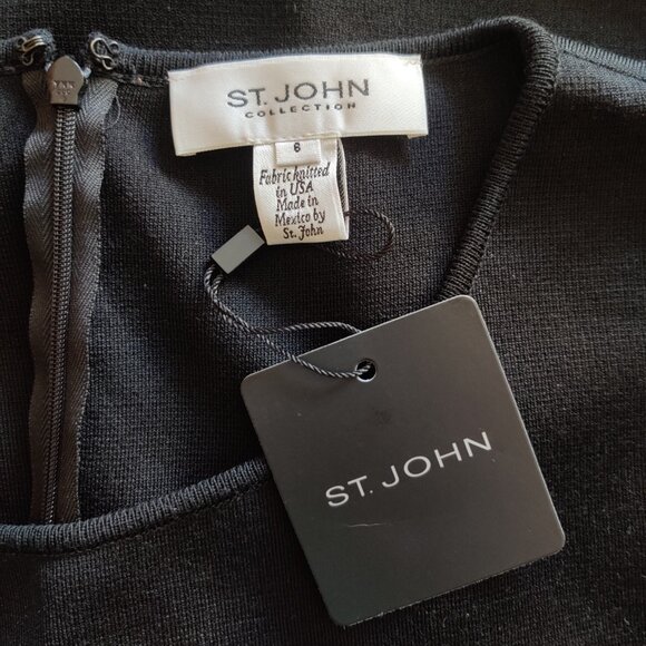 NWT ST. JOHN Milano Knit Black Caviar Wool Cap Sleeve Sheath Shift Dress LBD 6 S - Picture 7 of 8